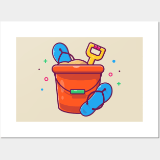 Bucket Sand With Sandals Cartoon Posters and Art